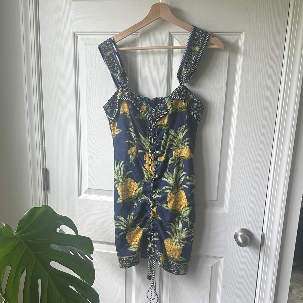 Farm Rio delicate pineapple lace-up dress